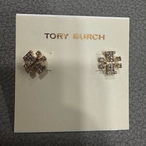 New Tory Burch Crystal gold Stud Earrings